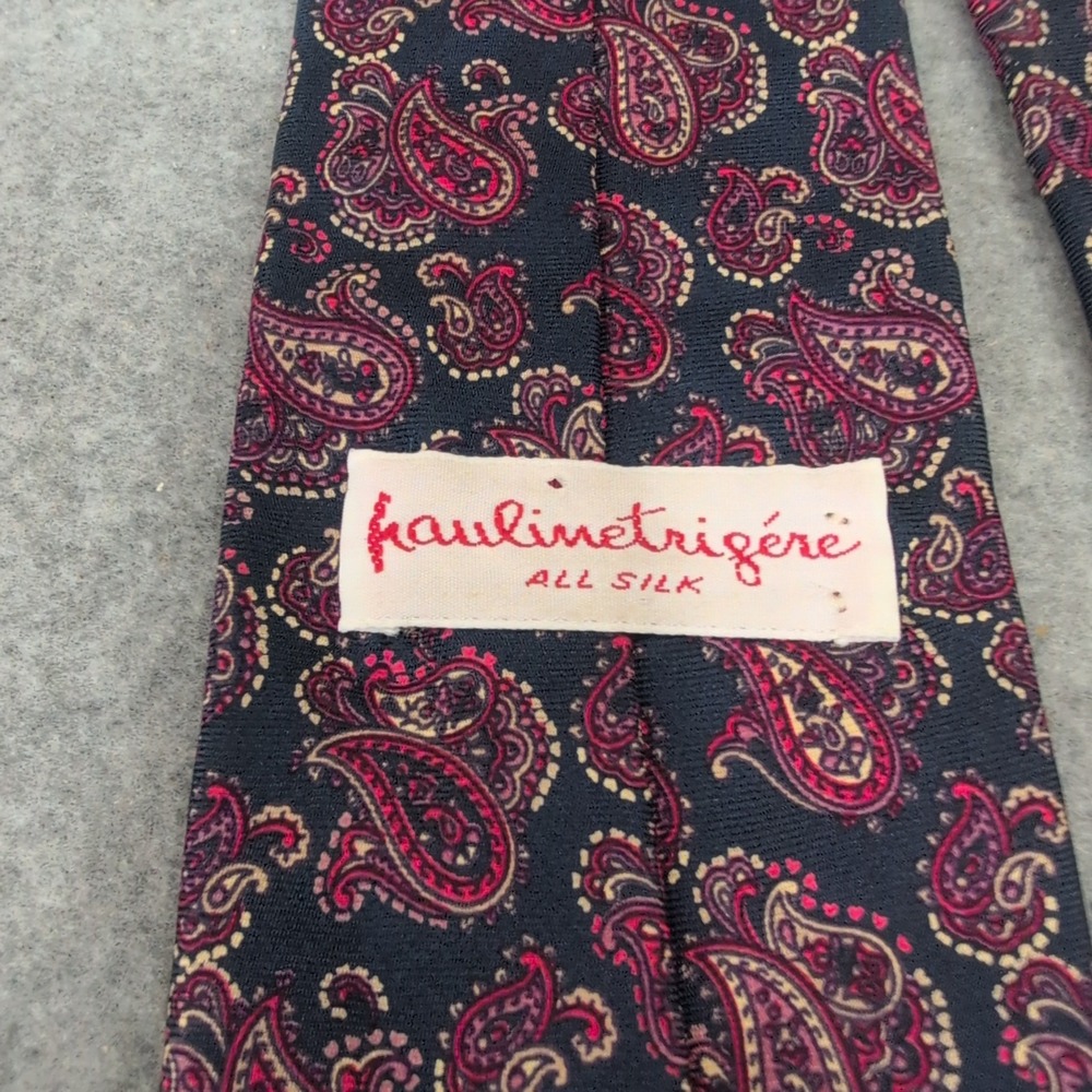 VTG 70's French American Designer Pauline Trigere All Silk Paisley Necktie Italy - Picture 4 of 6
